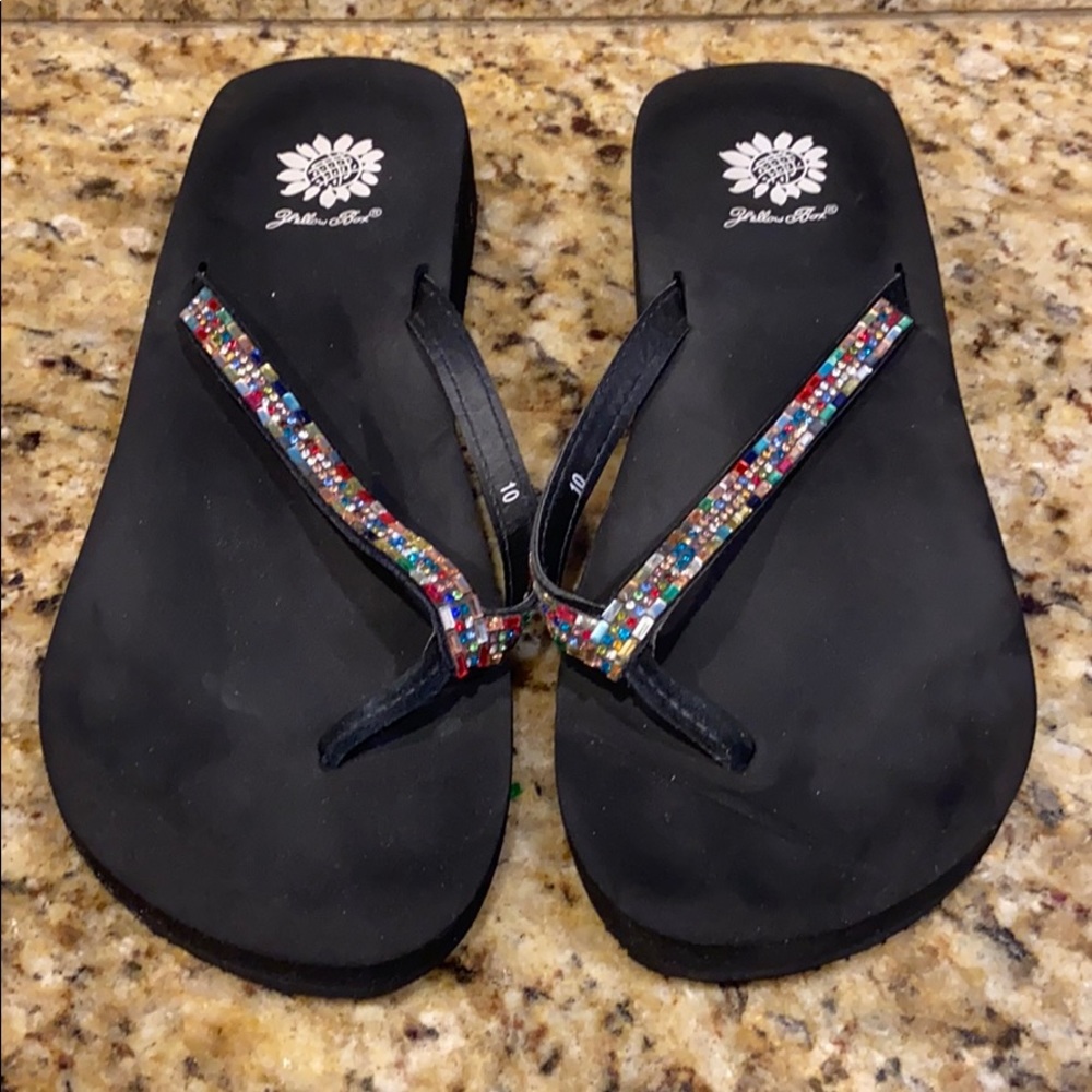 Yellow Box Jeweled Flip Flops